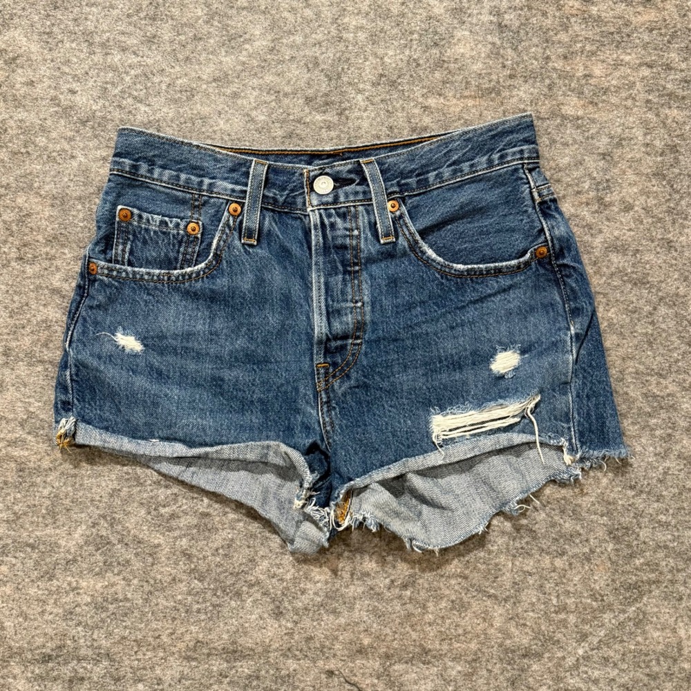 Levis 501 High Rise Distressed Denim‎ Cutoff Shorts Blue W25 56327-0116